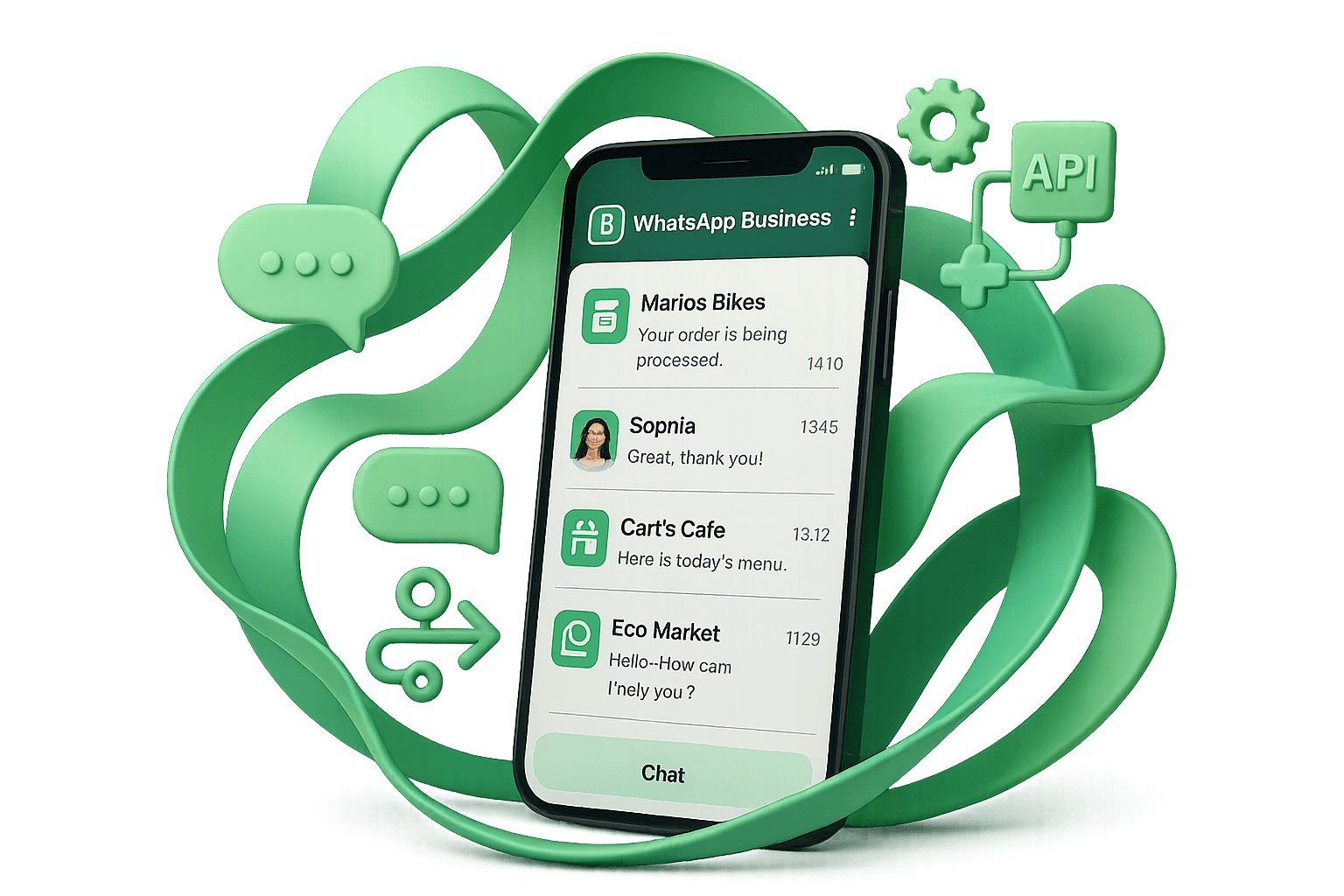 Ilustración de la interfaz de WhatsApp Business en un teléfono.